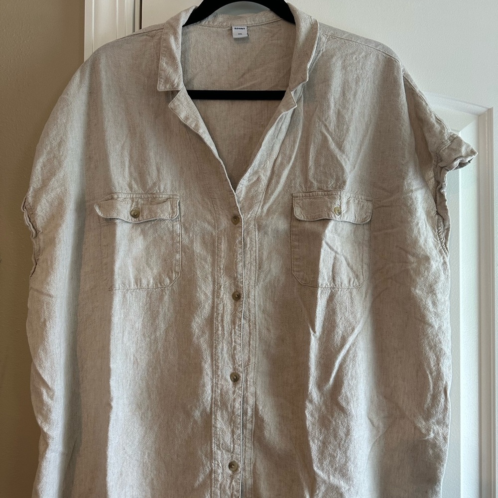 Light Tan Linen Button-Up Shirt XXL Old Navy - Picture 2 of 4